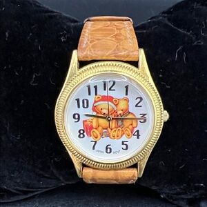 Milan Gold Tone Xmas Teddy Bears 9” Watch (works, new battery)